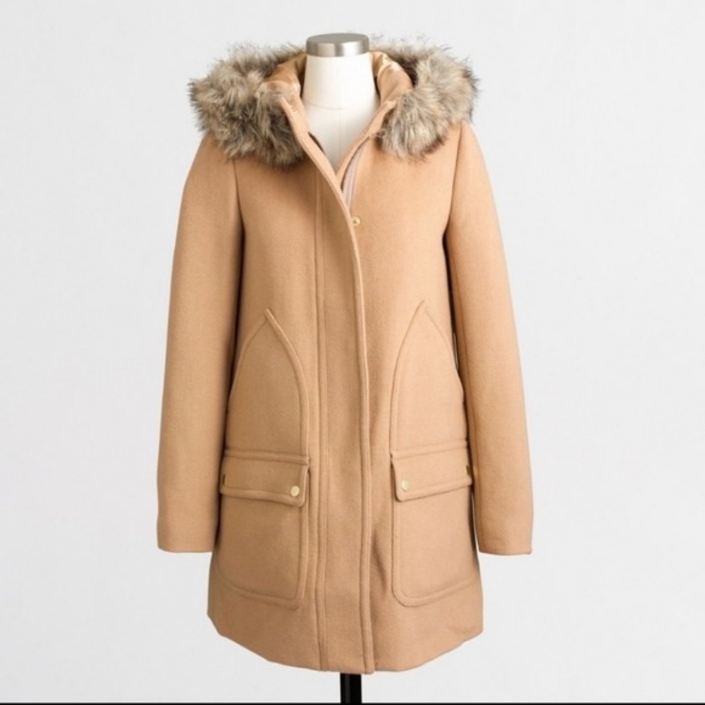 J Crew Factory Vail Parka Coat in Blush with Faux Fur Collar 10